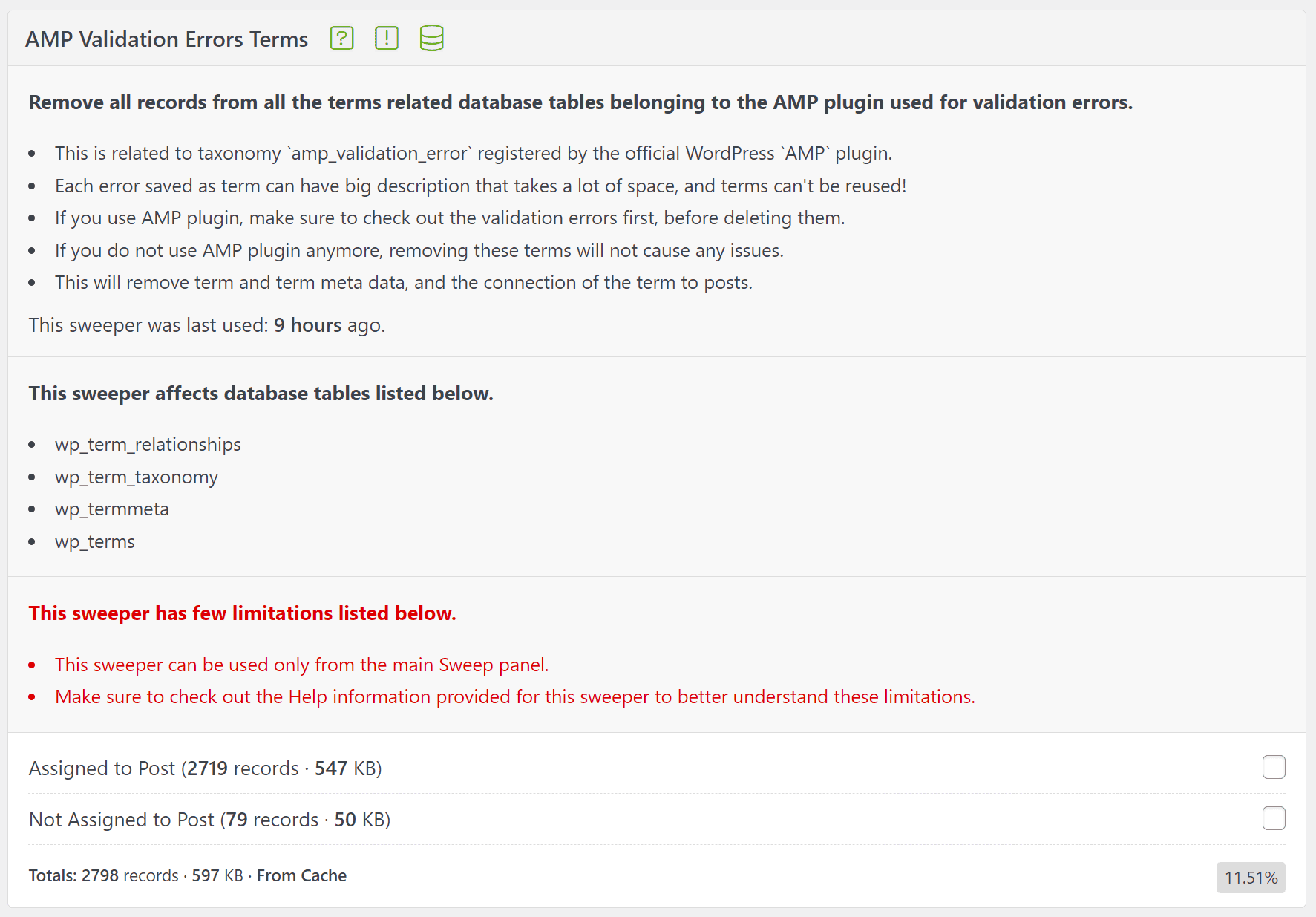 sweeppress amp errors cleanup