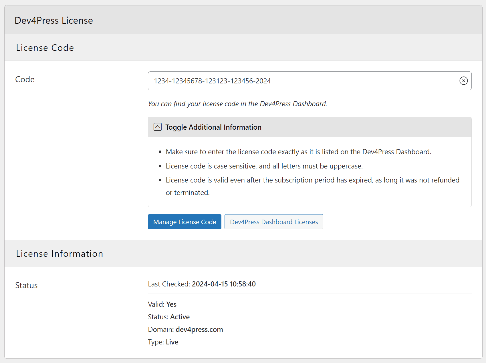 dev4press plugin settings license