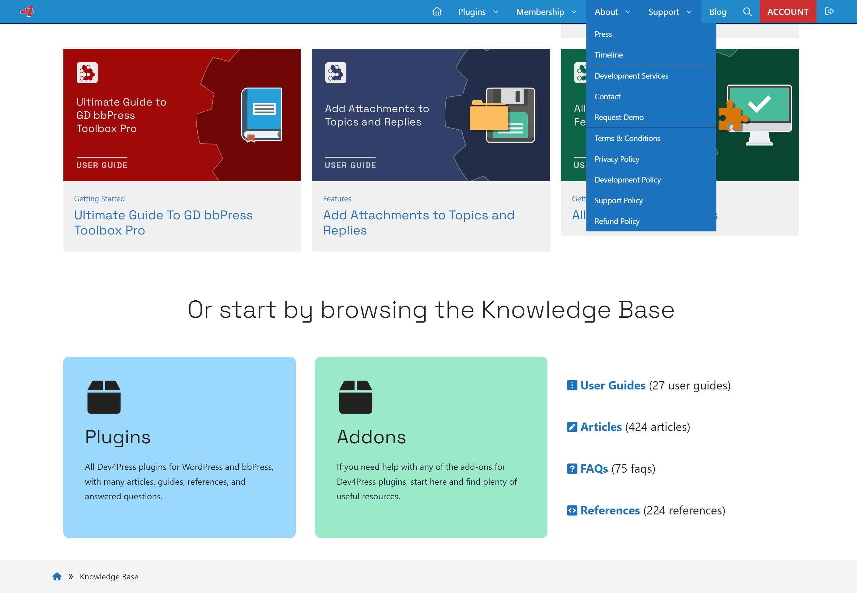 Dev4Press Website, Knowledge Base Main Page