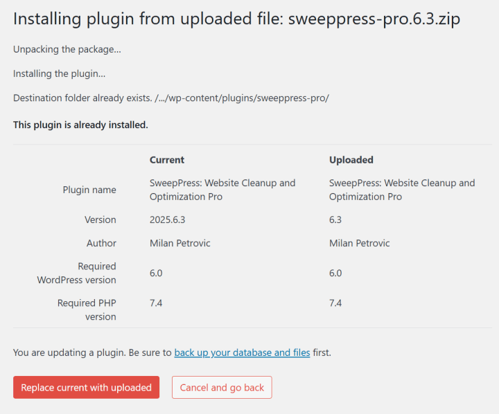 sweeppress install replace