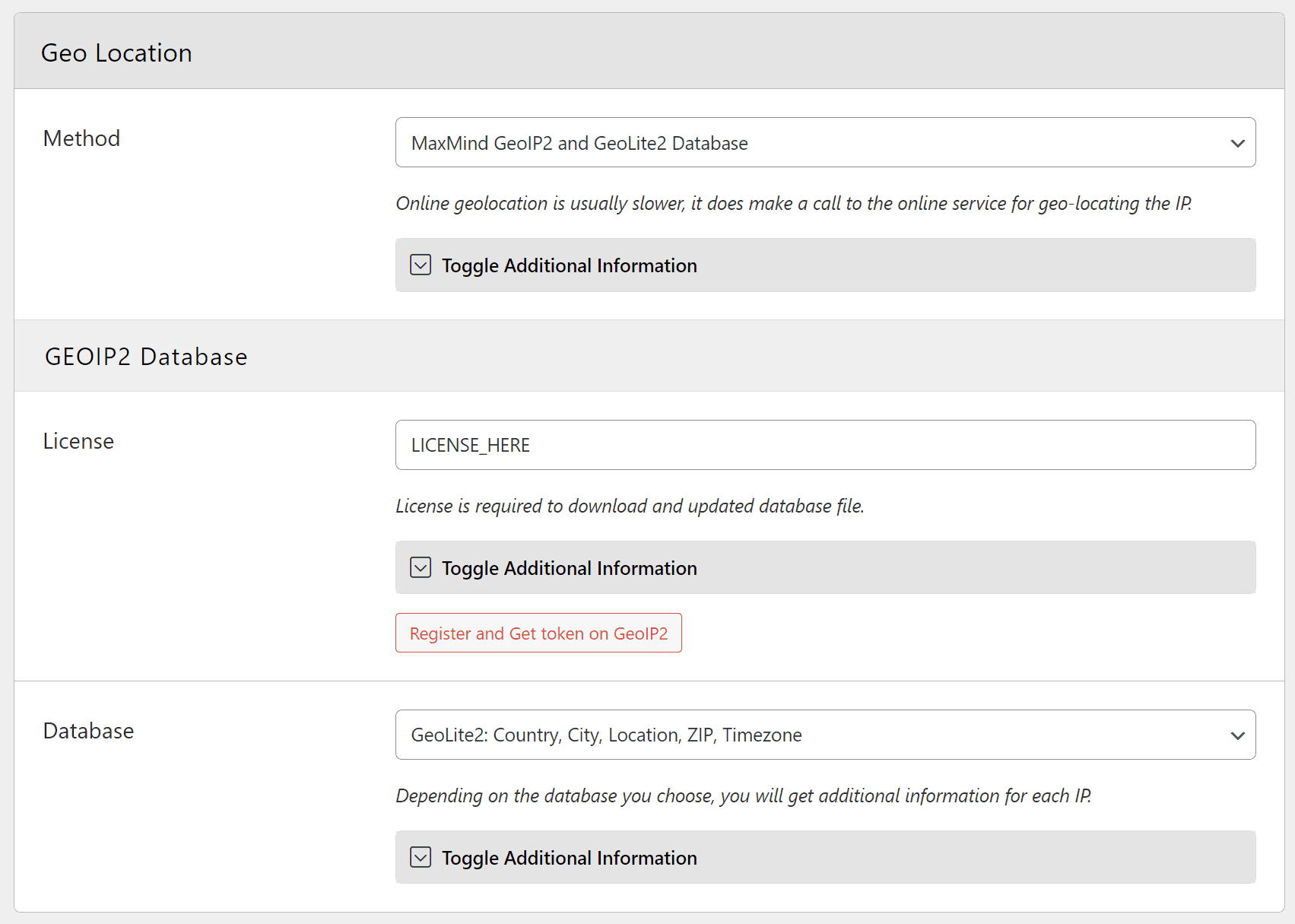 MaxMind GeoLite2 Settings