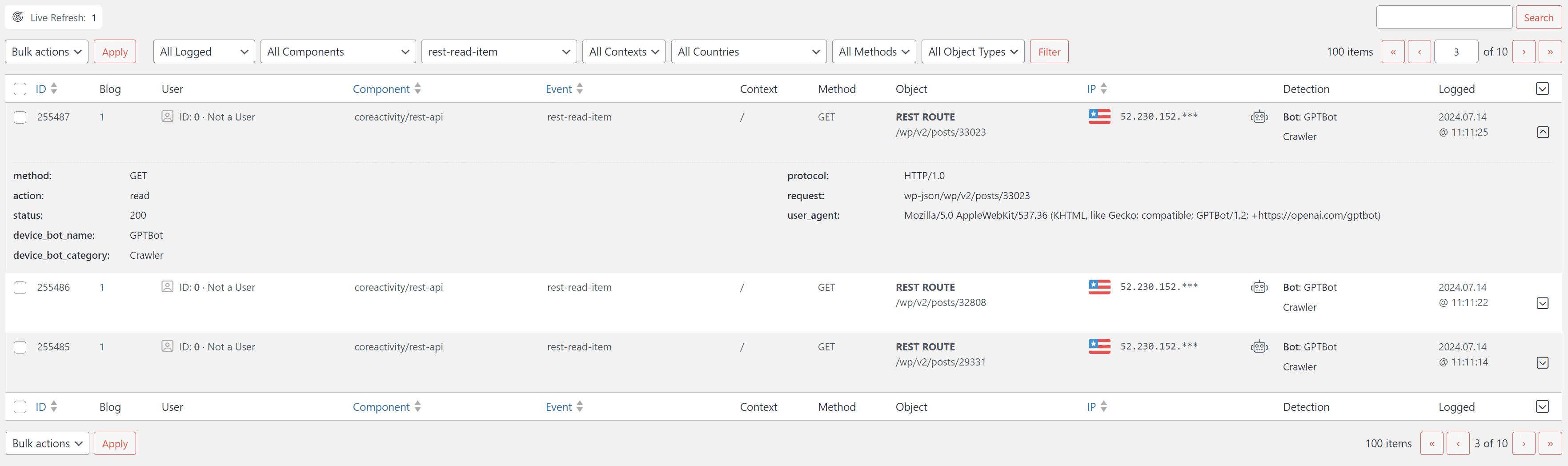 coreActivity Logs with ChatGPT REST API access