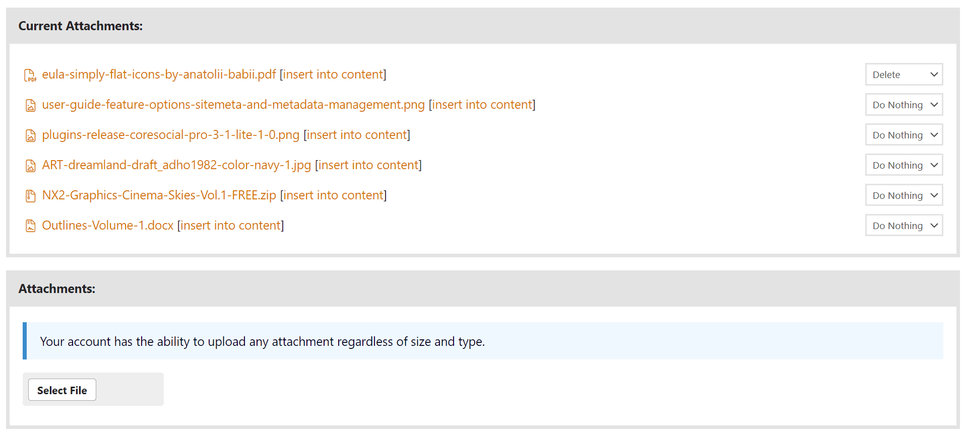 Attachments in edit form