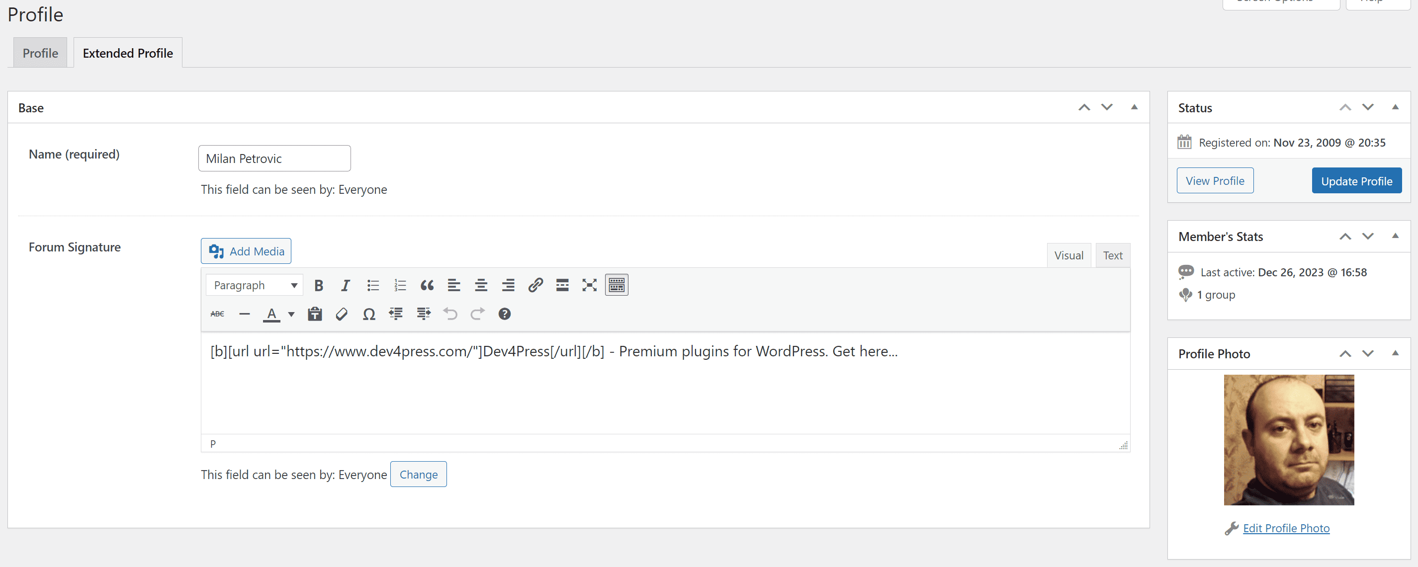 BuddyPress profile Edit