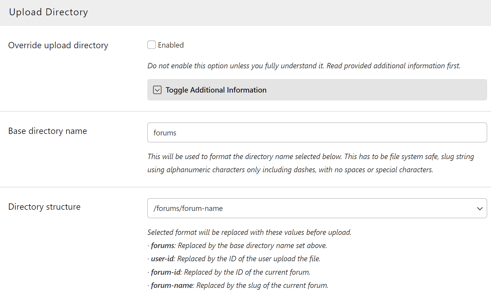 Upload Directory Settings