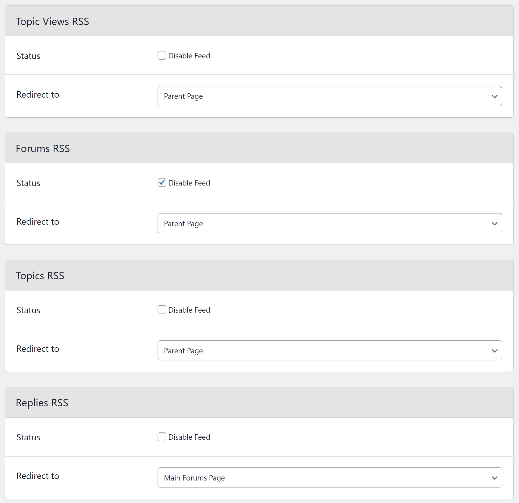 Disable RSS Feeds Settings