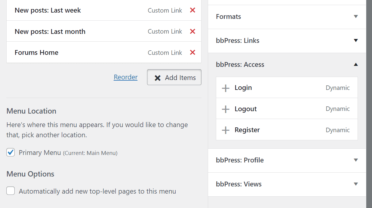 Customizer Menu bbPress groups