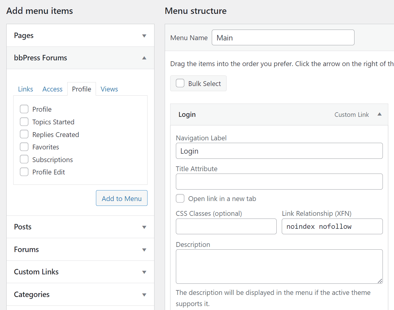 NavMenus bbPress Items