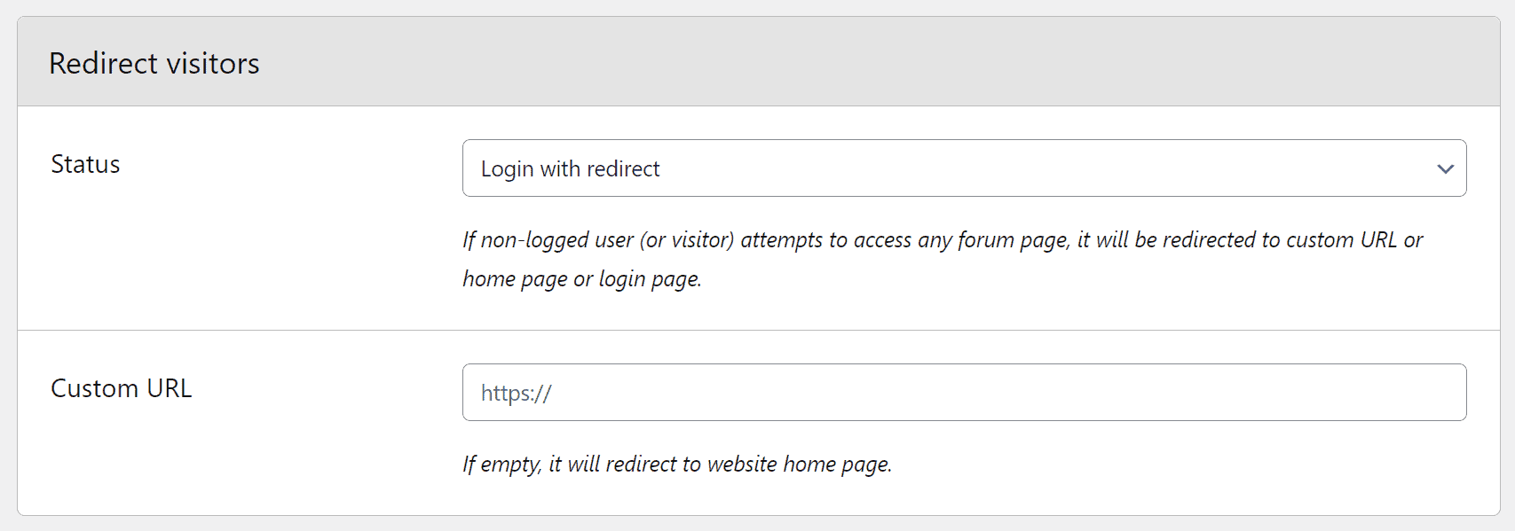Visitor Redirect Settings