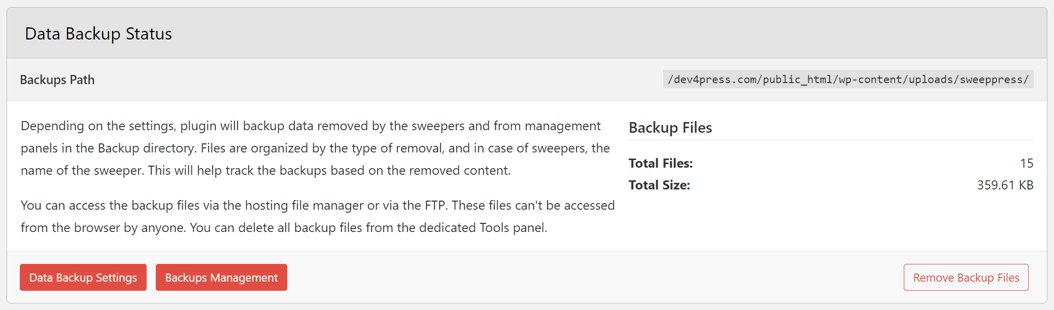 Dashboard Backup Widget