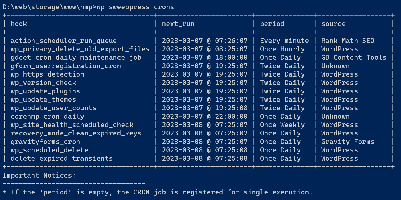 WP-CLI: List of CRON jobs