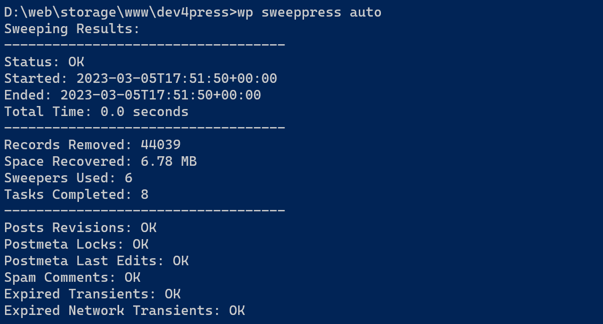 WP-CLI: Subcommand Auto Results